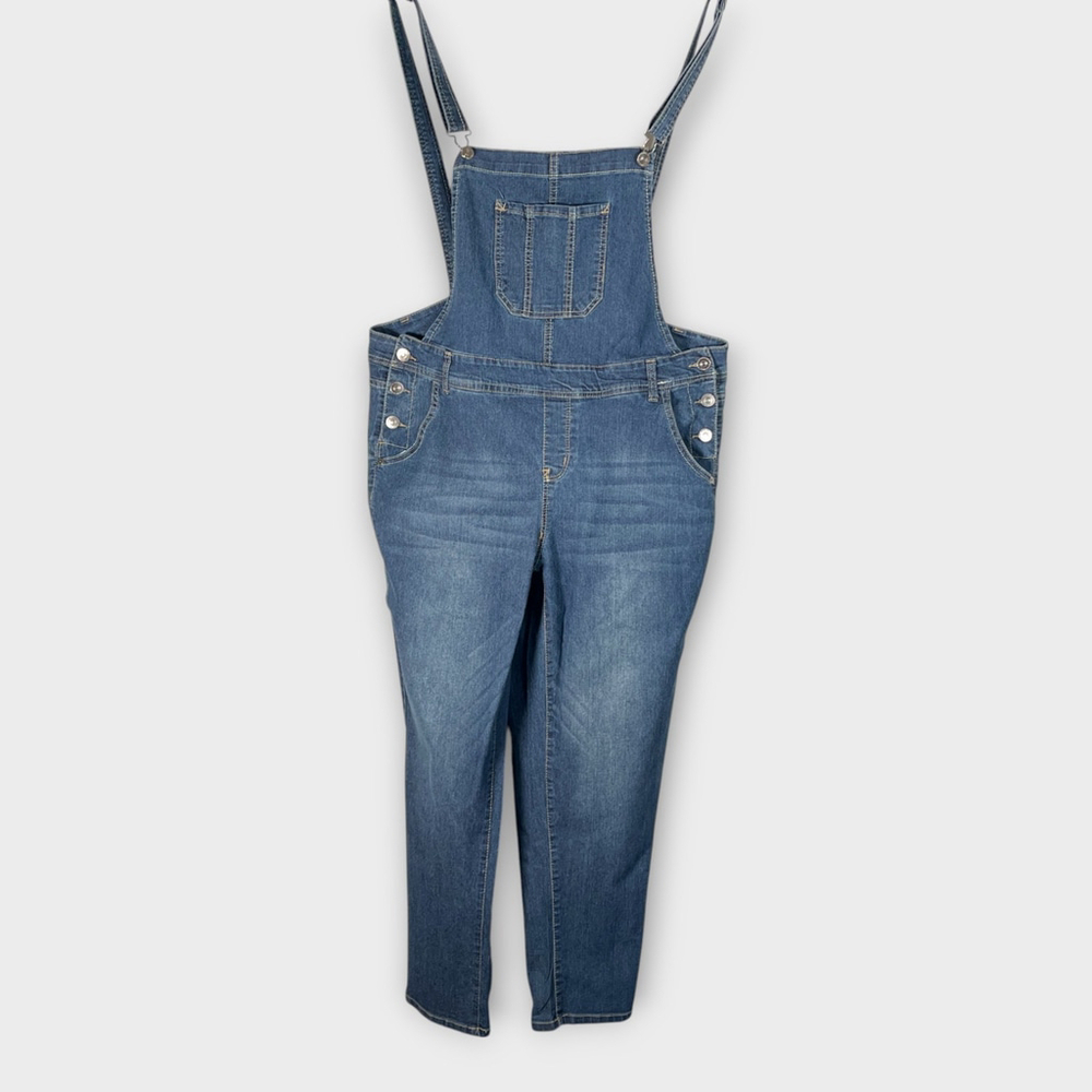Wallflower Denim Bib Overalls Jeans Sz 1X Stretchy Mid Rise Garden Girl